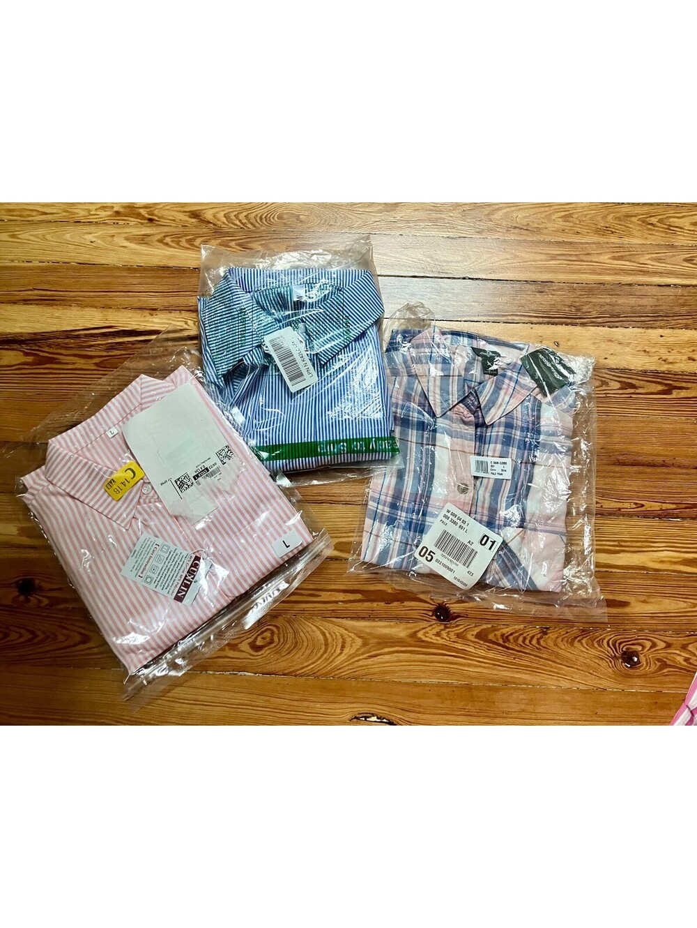 NWT Bundle 3 Womens Button Up Shirts Size L Striped Plaid Eddie Bauer Preppy Lot